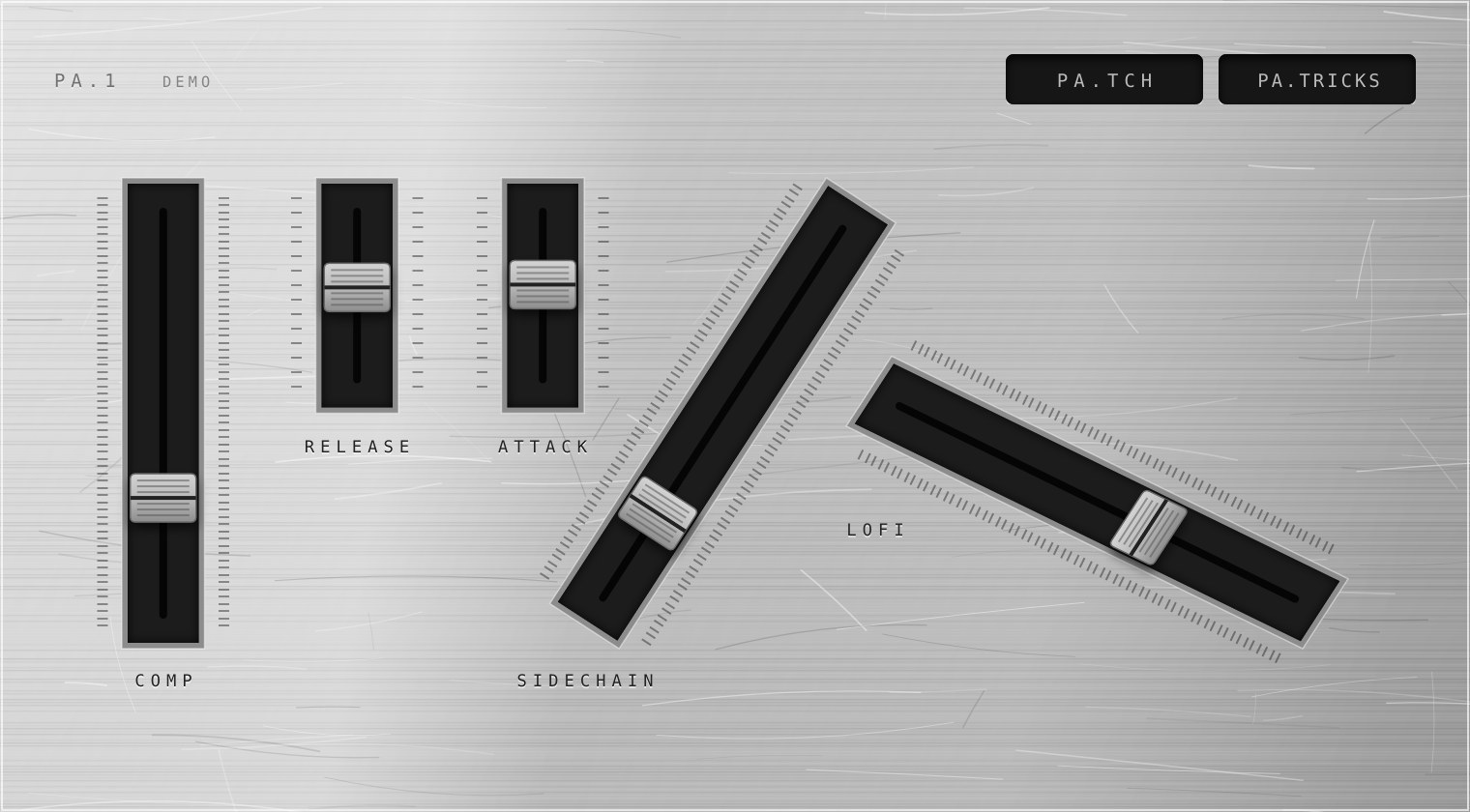 PA.1 main page with the five logo faders.